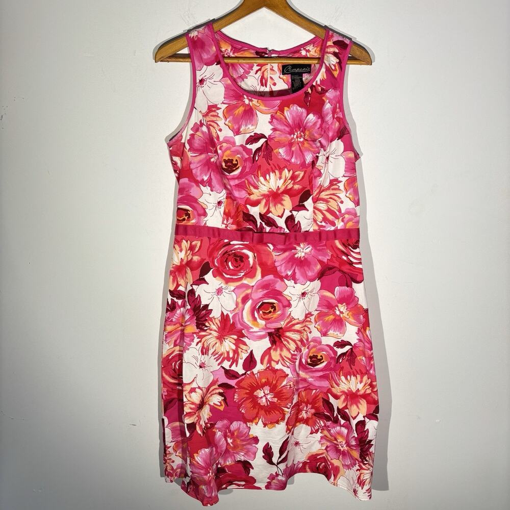 Pomponix Pink Floral Cotton Sleeveless Casual Spring Easter Midi Dress Size 12